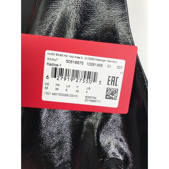 HUGO Kadice Faux Leather Effect A-Line V-Neck Dress Black Size 4 NEW - Picture 8 of 11